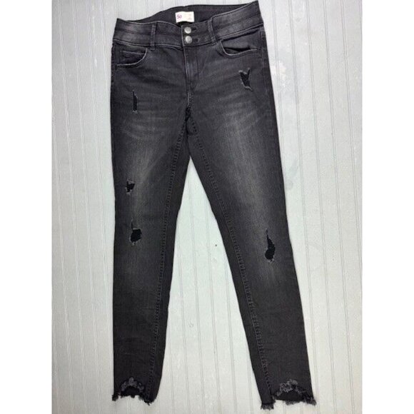 SO Size 16 Womens Jeans Black Skinny Distress Raw Hem Low Rise Stretch - Picture 1 of 4